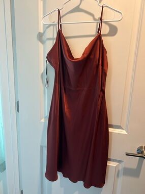 Express Satin Slip Dress in Rust